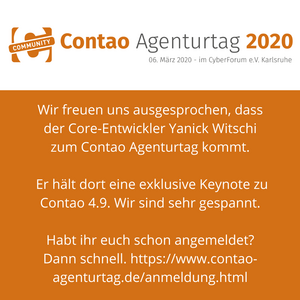 Wir freuen uns sehr, dass der Core-Entwickler Yanick Witschi zum #Contao Agenturtag kommt!