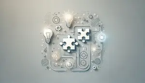 Abstrakte Grafik mit Puzzleteilen und Diagramm