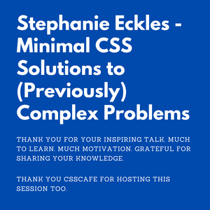 Grafik mit Text: Stephanie Eckles - Minimal CSS Solutions